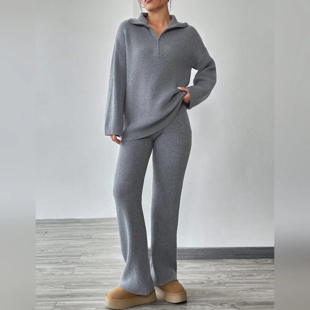 Half Zip Drop Shoulder Sweater & Knit Pants - Picture 1 of 6